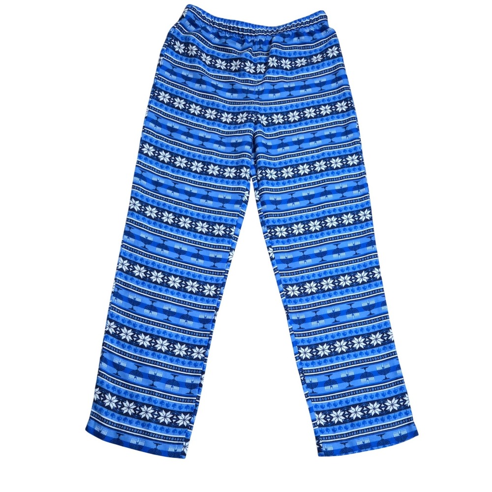 Lands End Boys Size 18 Hanukkah Pajama Pants Blue Menorah Dreidel Fleece Sleep
